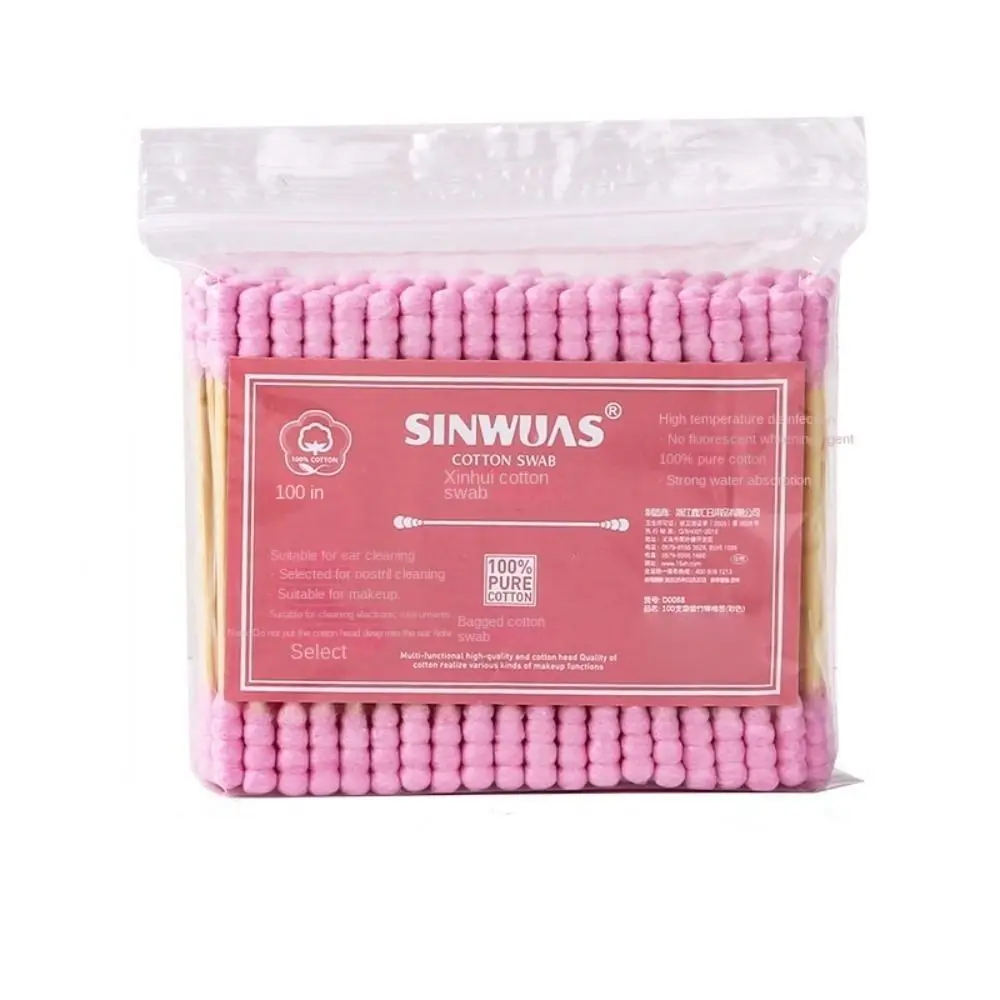

100 Pcs/Pack Cute Pink Disposable Cotton Swab Double Head Ear Clean Cotton Swab Sticks Cosmetic Tools Nose Ears Cleaning