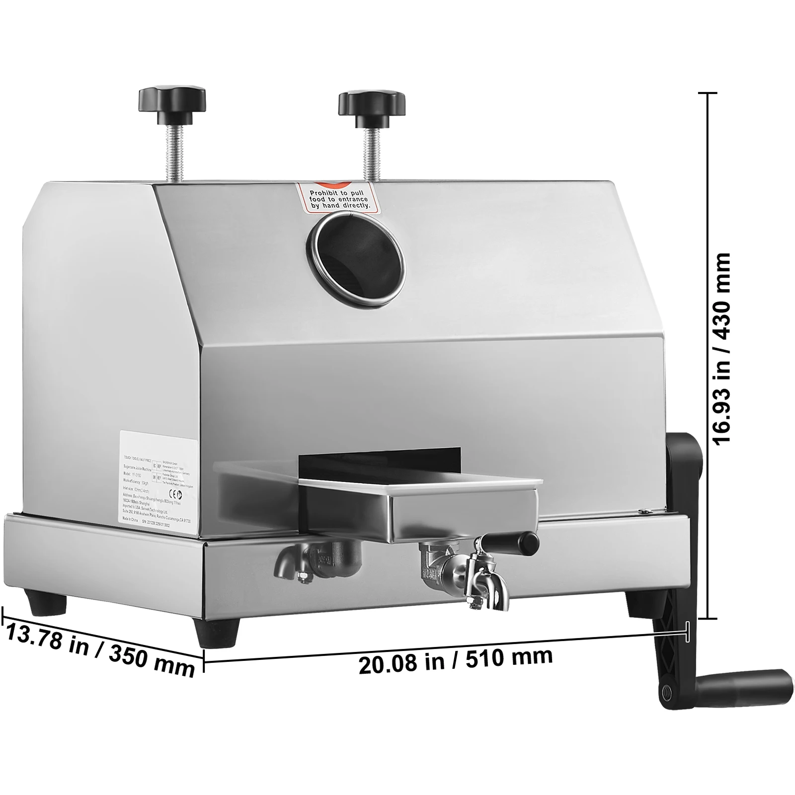 110LBS/H High Output Sugarcane Juicer Machine, Commercial Design 3 Stainless Steel Rollers 2.4