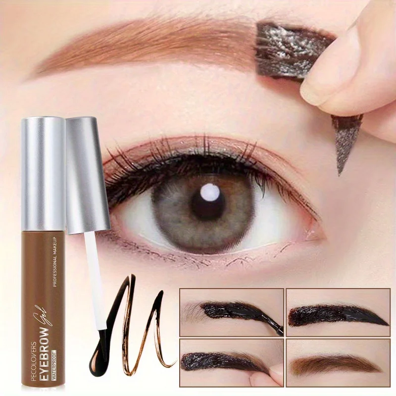 Peel-Off Eyebrow Tattoo Gel Semi-Permanent Anti-Smudge Brow Tint Cream Eye Makeup Easy Application, Natural Look - Black/Brown