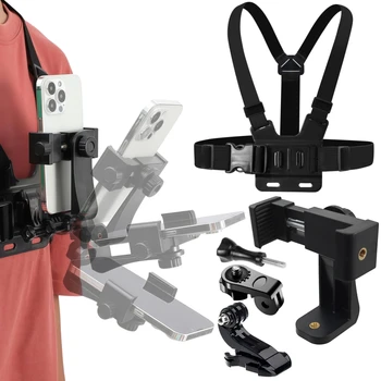 Suporte Ajustável para Celular com Clipe e Alça de Peito para Câmera Esportiva e Celular - Acessório Preto