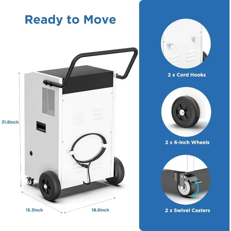 240 Pints Commercial Dehumidifier with Pump and Drain Hose for Basements and Large Spaces up to 8,500 Sq Ft