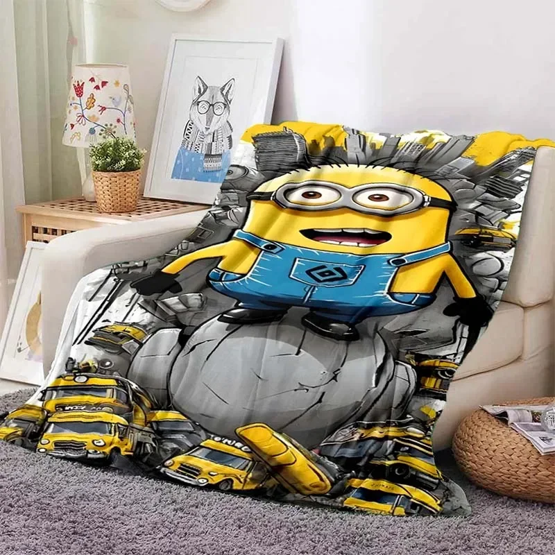 Coperta da viaggio portatile per bambini morbida e confortevole con stampa 3D Cartoon Cute Big Eyes A-Minions coperta da viaggio portatile