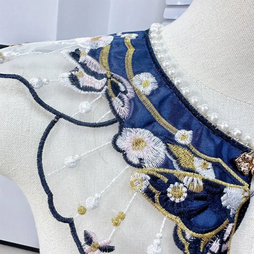 Embroidery Decoration Hanfu Shawl Pearl Traditional False Floral Yunjian Round Neck Chinese Shirt False Collar