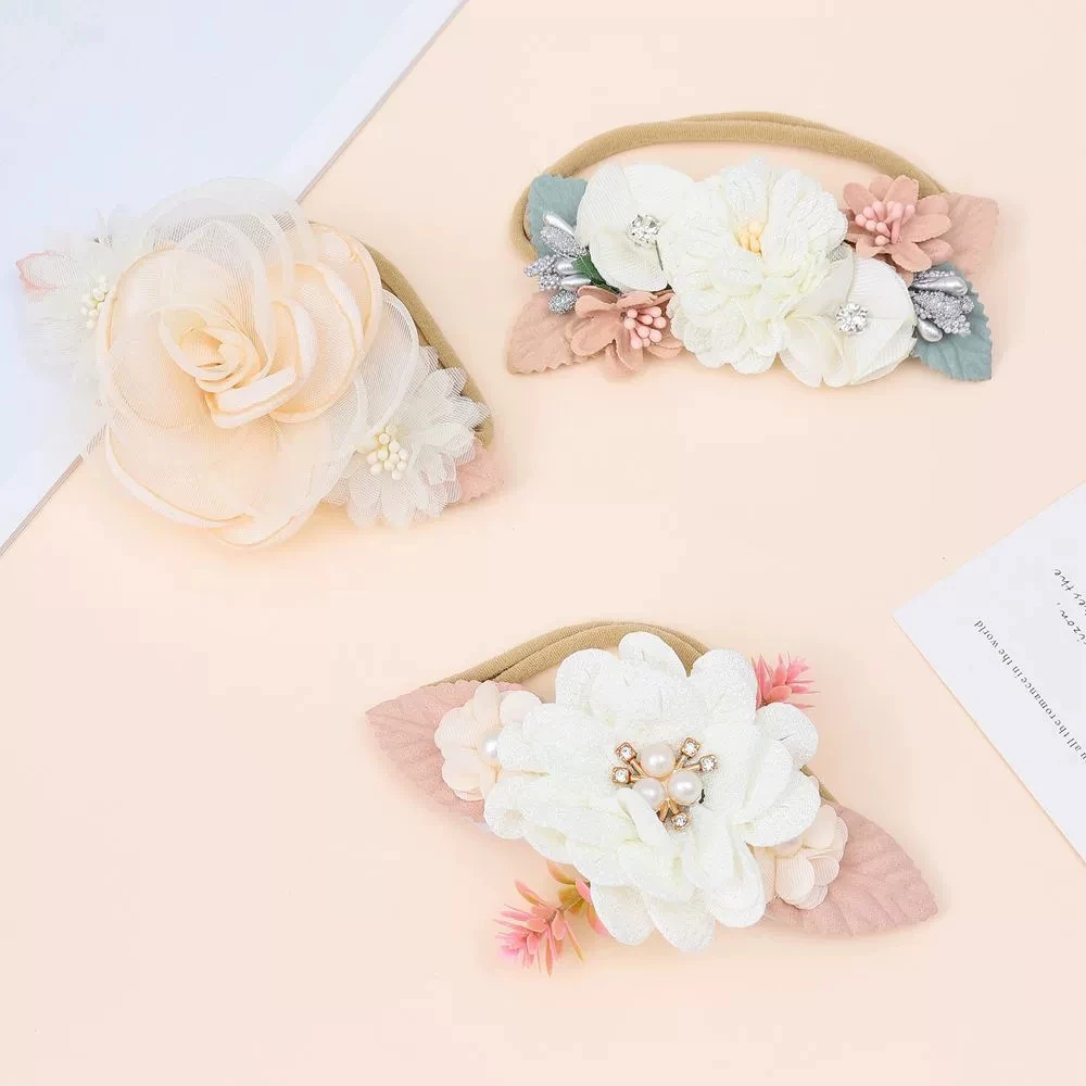 

3pcs Artificial Flower Girls Hair Accessories Princess Party Hair Flowers Nylon Headband Children Photography Accessory Headwear