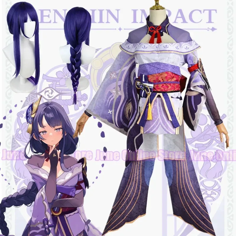 

Game Genshin Impact Cosplay Raiden Shogun Cosplay Costume Baal Outfits Raiden Mei Full Set Dress Wig Headwear for Anime Expo