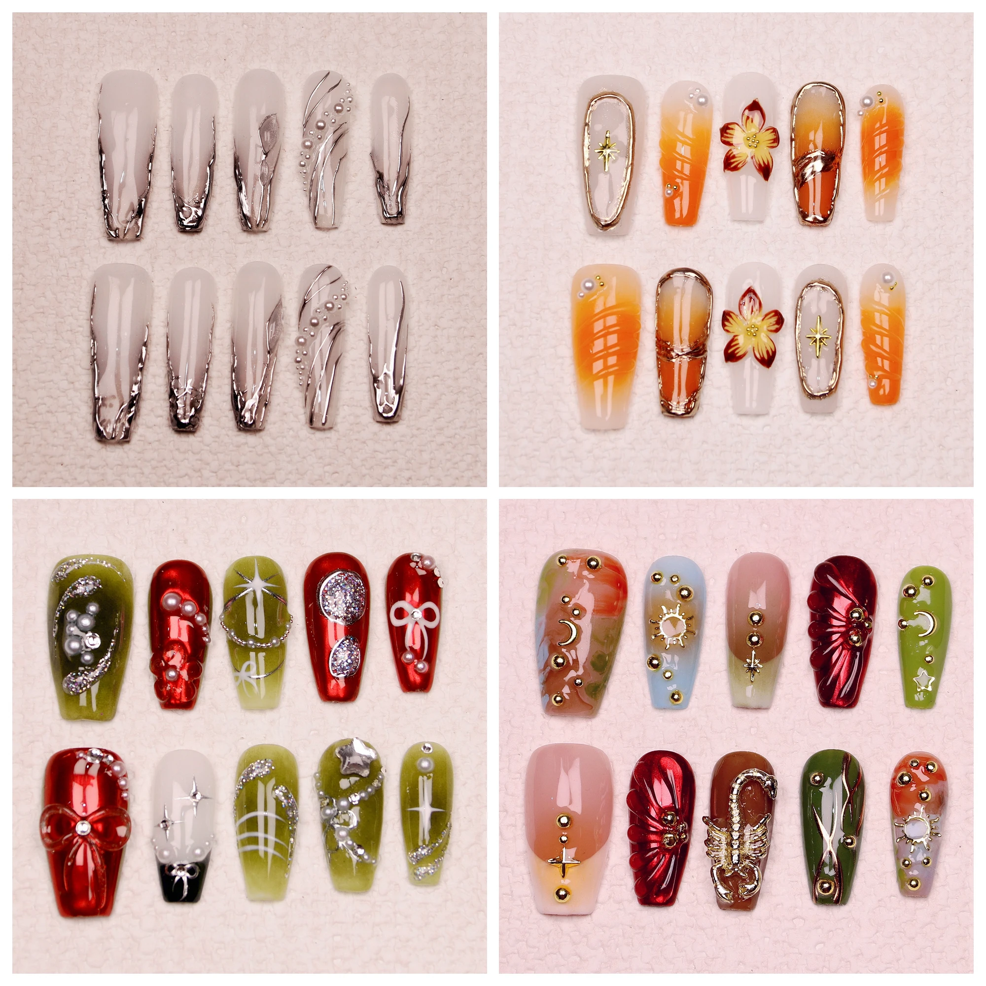 10pcs-unique-3d-handmade-cute-bow-design-custom-coffin-manicure-luxurious-christmas-and-holiday-free-style-fake-nails-file-set