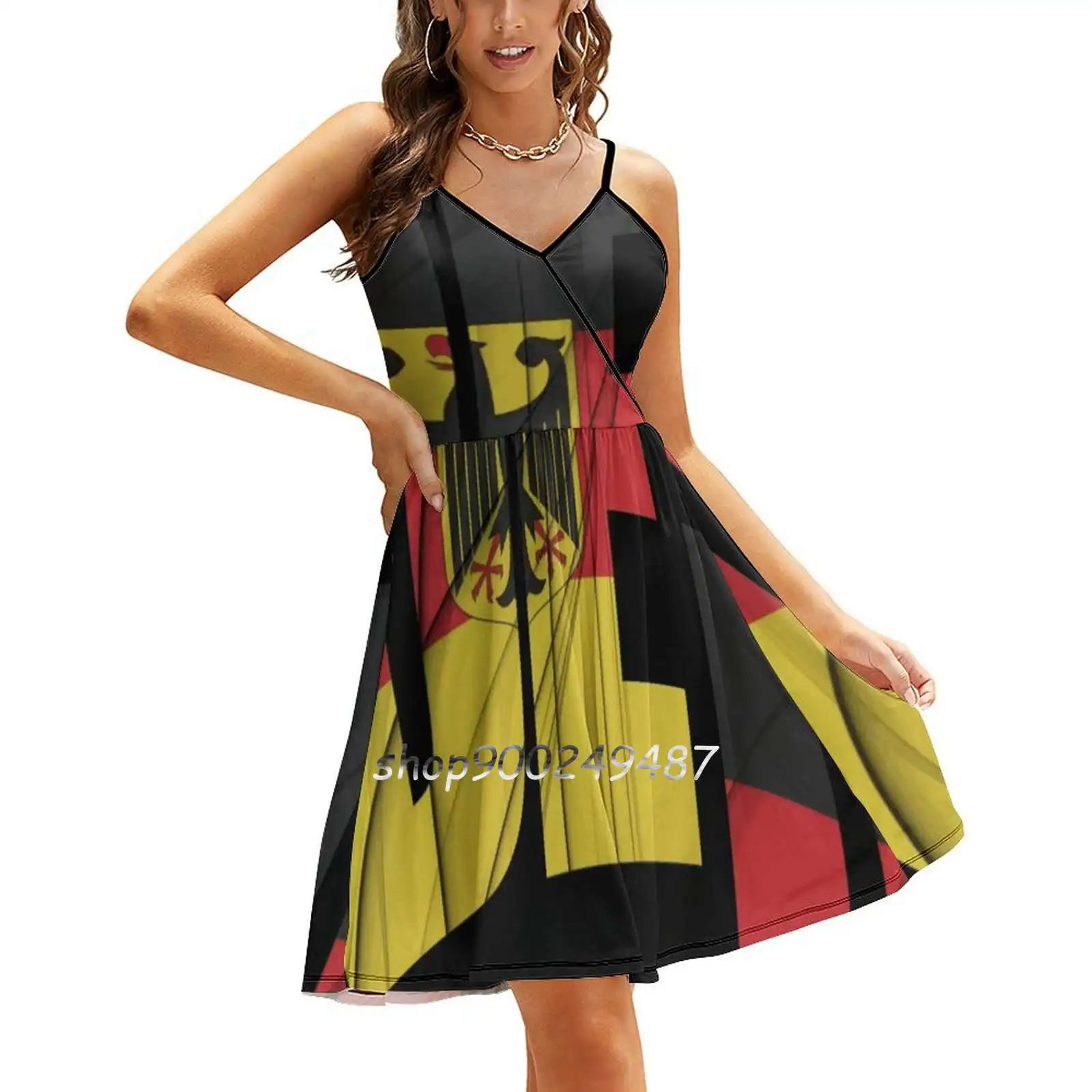 De-Deutschland Flag Sling Dress Women Summer Printing Condole Belt Dresses German Flag Germany De Deu Deutschland Flag