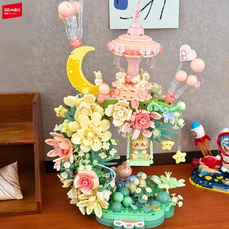 

SEMBO BLOCK Flower Building Blocks Decoration Creative Assembly Toys 3D Splicing Model Romantic Gifts Micro-particle Puzzle