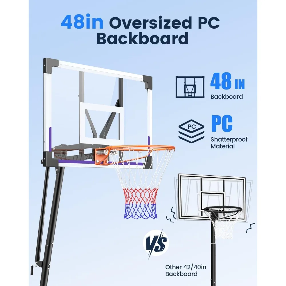 Sistema de aro de baloncesto portátil para exteriores, tablero trasero ajustable de 44-48 pulgadas con ruedas para juegos de cancha y patio trasero