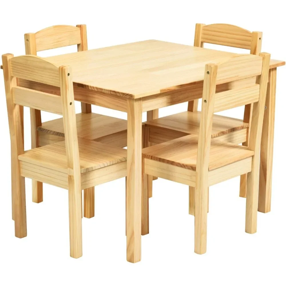 Kids Table and Chair Set, 5 Piece Wood Activity Table & Chairs for Children Arts, Crafts, Homework, Snack Time