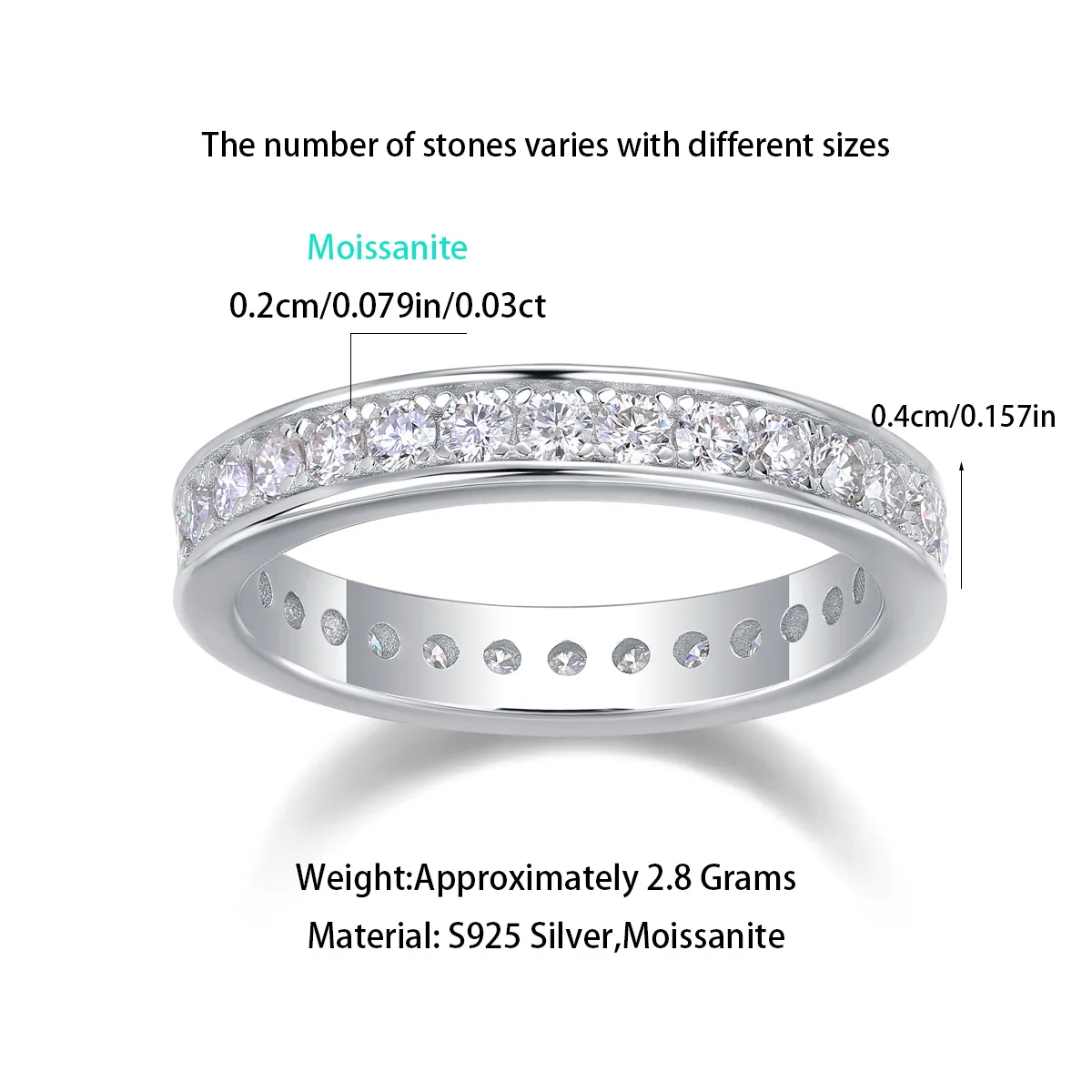 JEWLARA S925 Silver Track Ring Closed Ring New Moissanite Ring