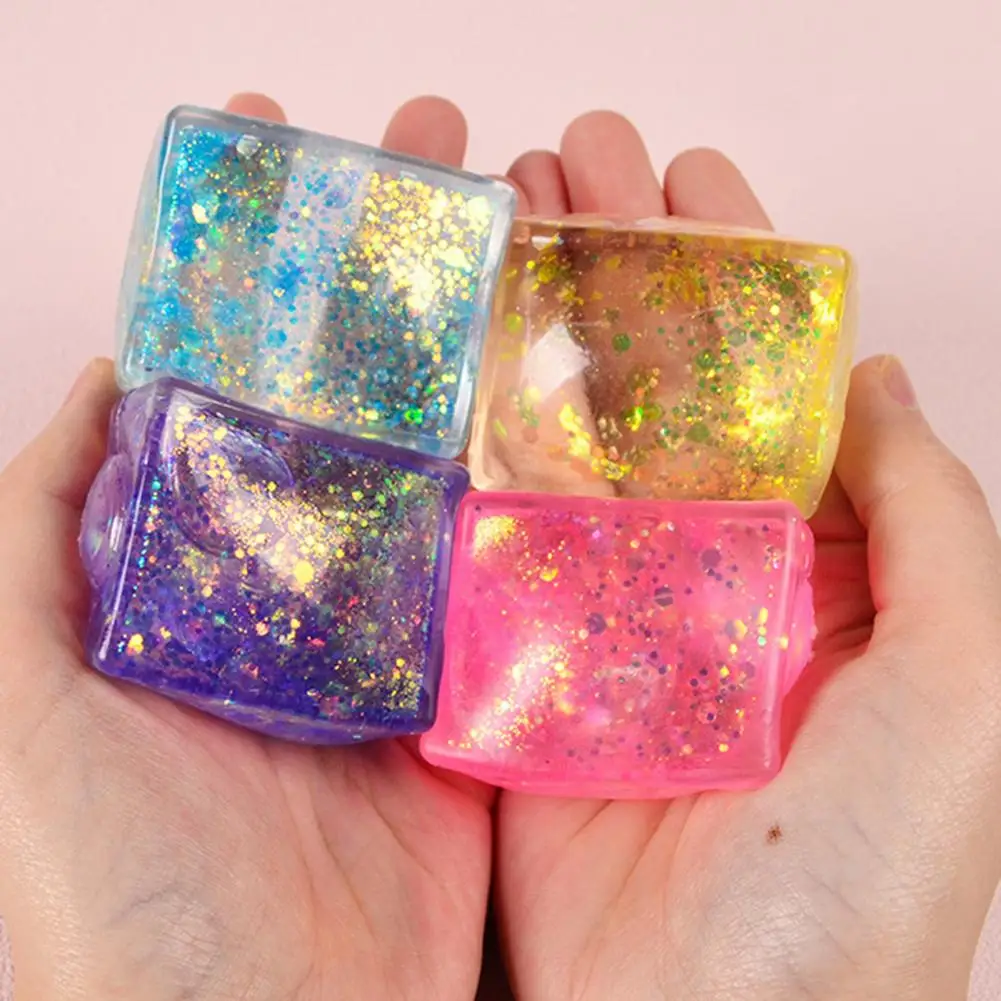 ฟื้นตัวช้าความเครียด Reliever สีสัน Glitter Ice Cube ลูกความเครียด Fidget ชุดของเล่นสําหรับผู้ใหญ่เด็กตลก Squeeze Ball