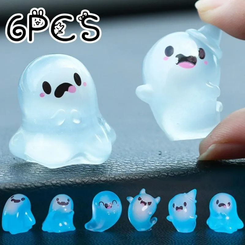 Halloween Luminous Ghost Car Ornaments Car Keychain Pendant DIY Resin Ornament Micro Landscape Desktop Decorative Accessories