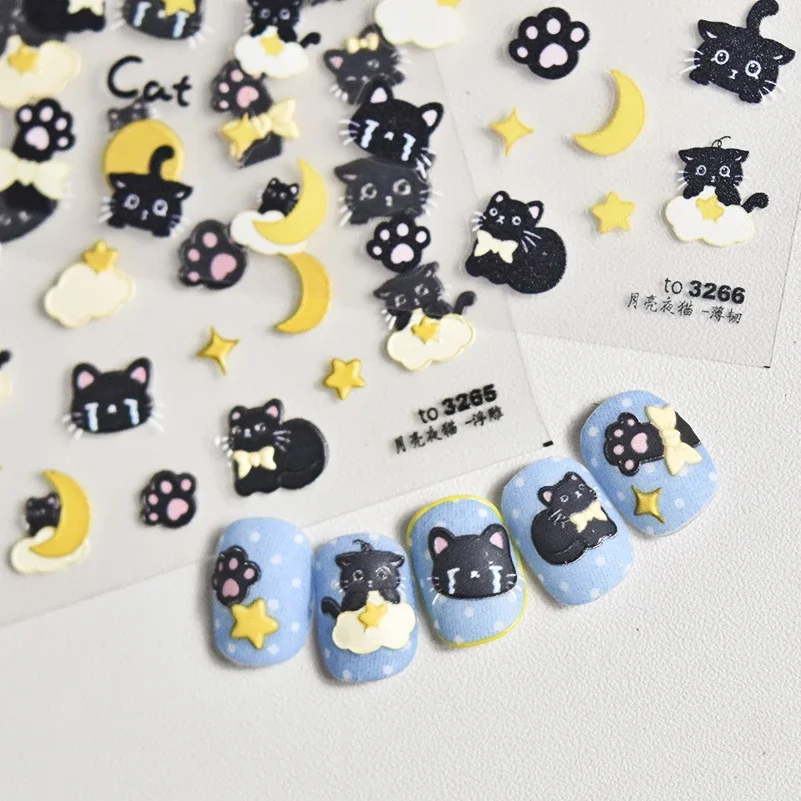 Cartoon Black Pretty Kitty Puppy Dog Pig Cute Cats 5D rilievi in rilievo autoadesivo Nail Art decorazione Sticker Manicure decalcomanie