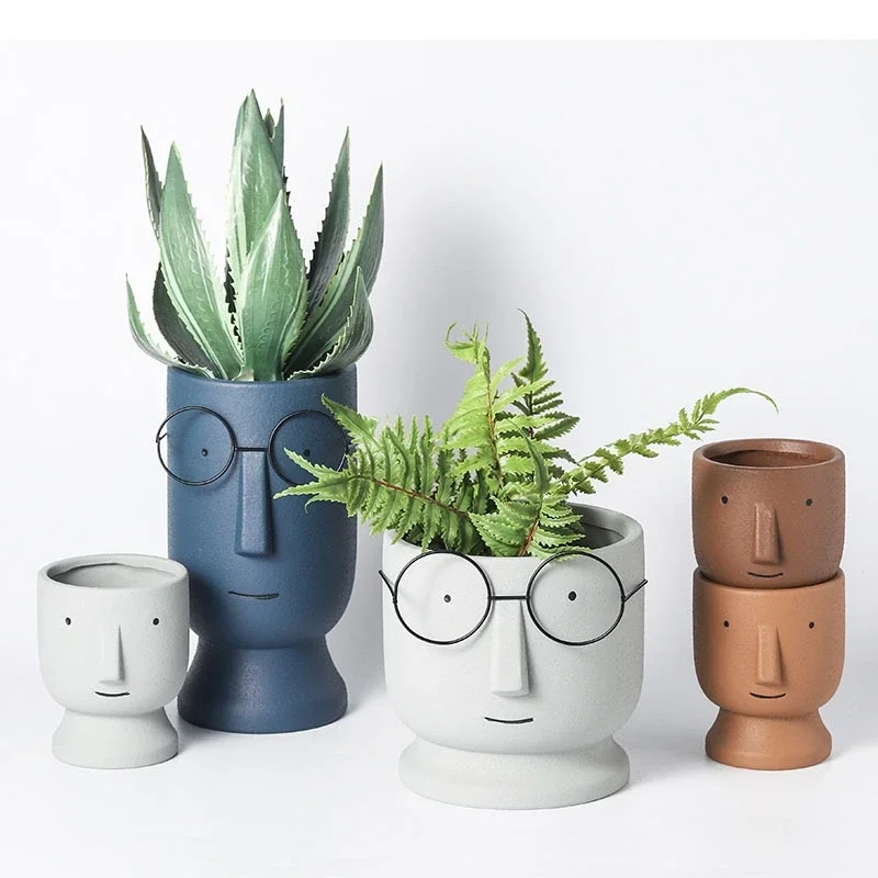 Abstract Figure Ceramic Flowerpot Tabletop Succulent Green Plant Potted Flower Pot Indoor Balcony Decoration