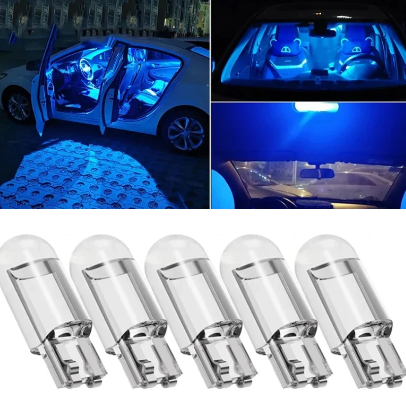5/10PCS 12V W5W T10 LED Car Lights COB Glass 6000K White Reading Dome Lamp Marker Wedge License PlateLight Bulb Auto Accessories