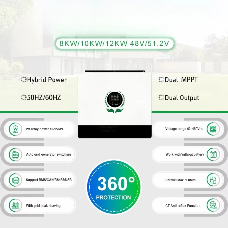 Customized 12KW Hybrid Solar Inverter 48V Dual Output on off Grid Single Phase Pure Sine Wave for Home Power Load