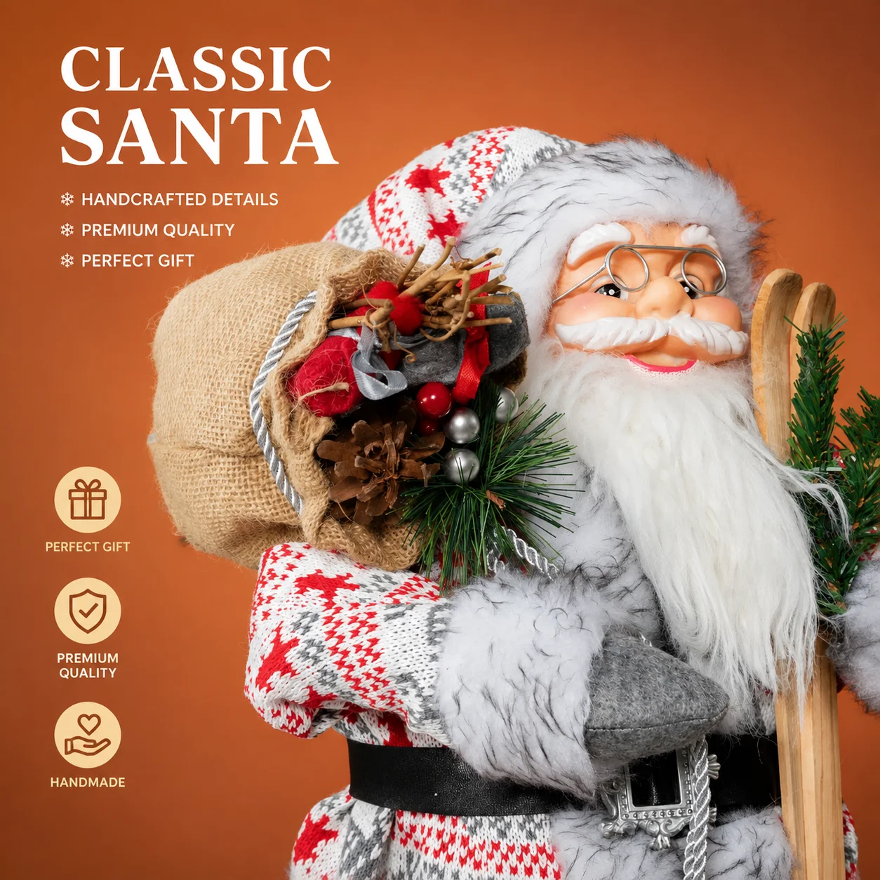 30/45cm Santa Claus Statue Decorative Ornament White Plush Christmas Doll Bedroom Table Top Decoration Christmas Gifts