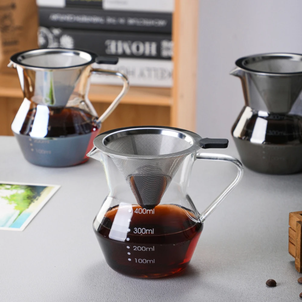 Caffettiera in vetro borosilicato, 400ml senza carta, filtro riutilizzabile in acciaio inossidabile, caffettiera con gocciolatore, accessori per caffè Espresso