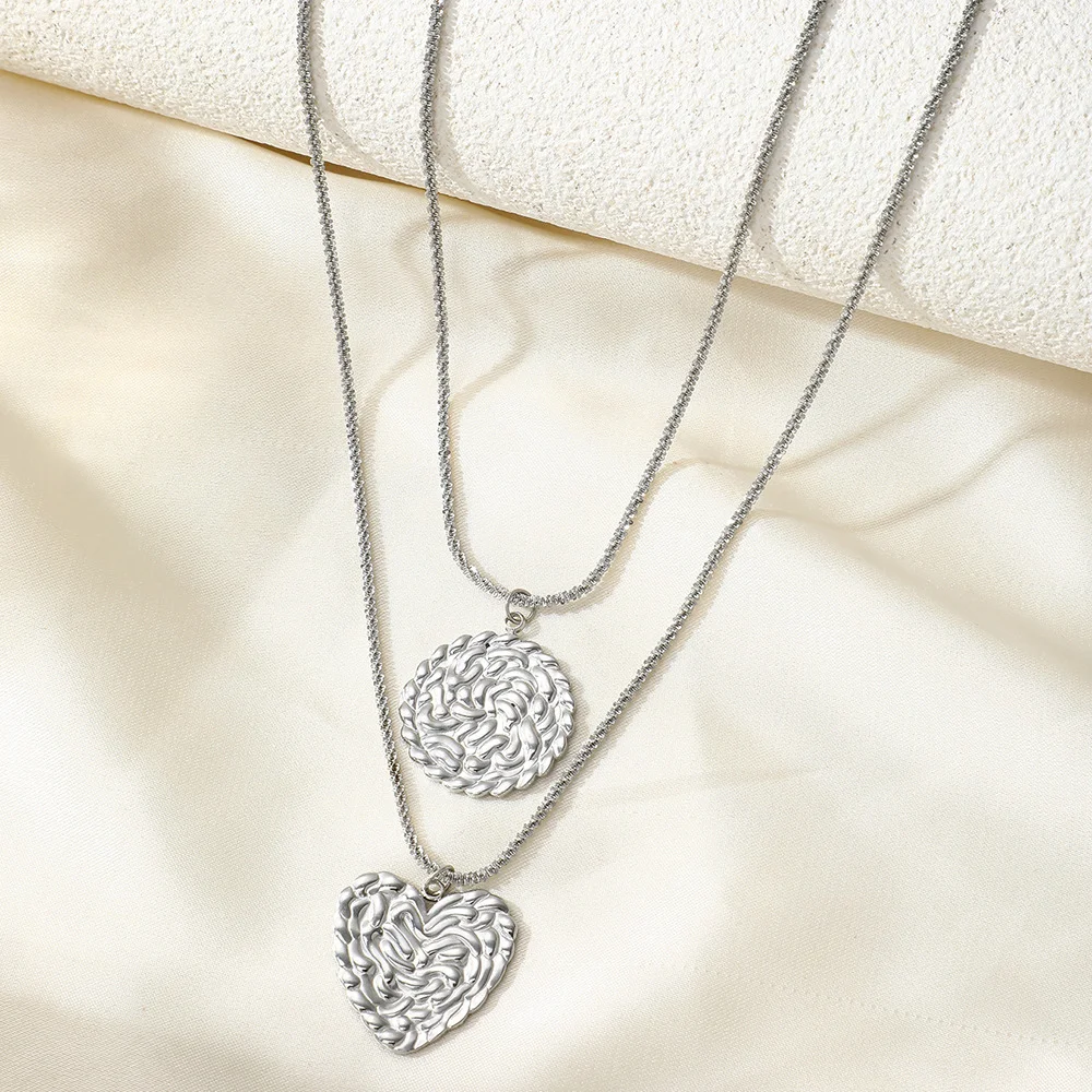 طقم قلادة متعددة دائري على شكل قلب غير منتظم على طراز بوهو، مقاوم للماء وغير يتلاشى، مجوهرات نسائية، هدايا حفلات الزفاف #3