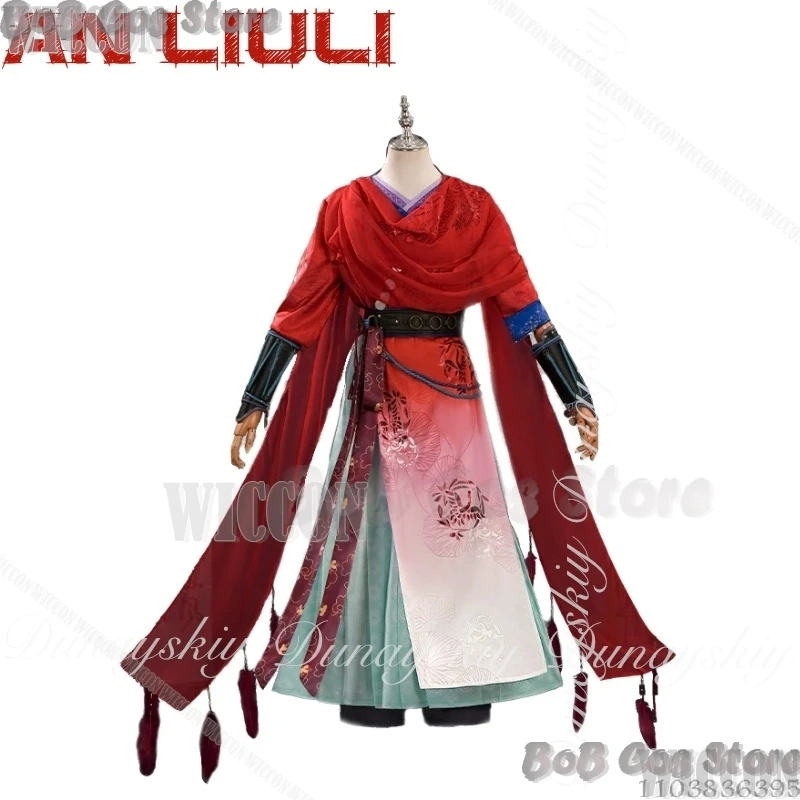 

WHERE WINDS MEET Game An Liuli Косплей Иллюзионный исполнитель с красной одеждой и черным крючком Парик Карнавальный наряд Все комплекты