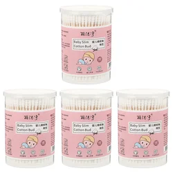 4 Boxes Cotton Swab Ear Toothpicks Thin Hisopos Pads Buds Multi-purpose Sticks Swabs Baby Clean Reusable Stem for Bamboo