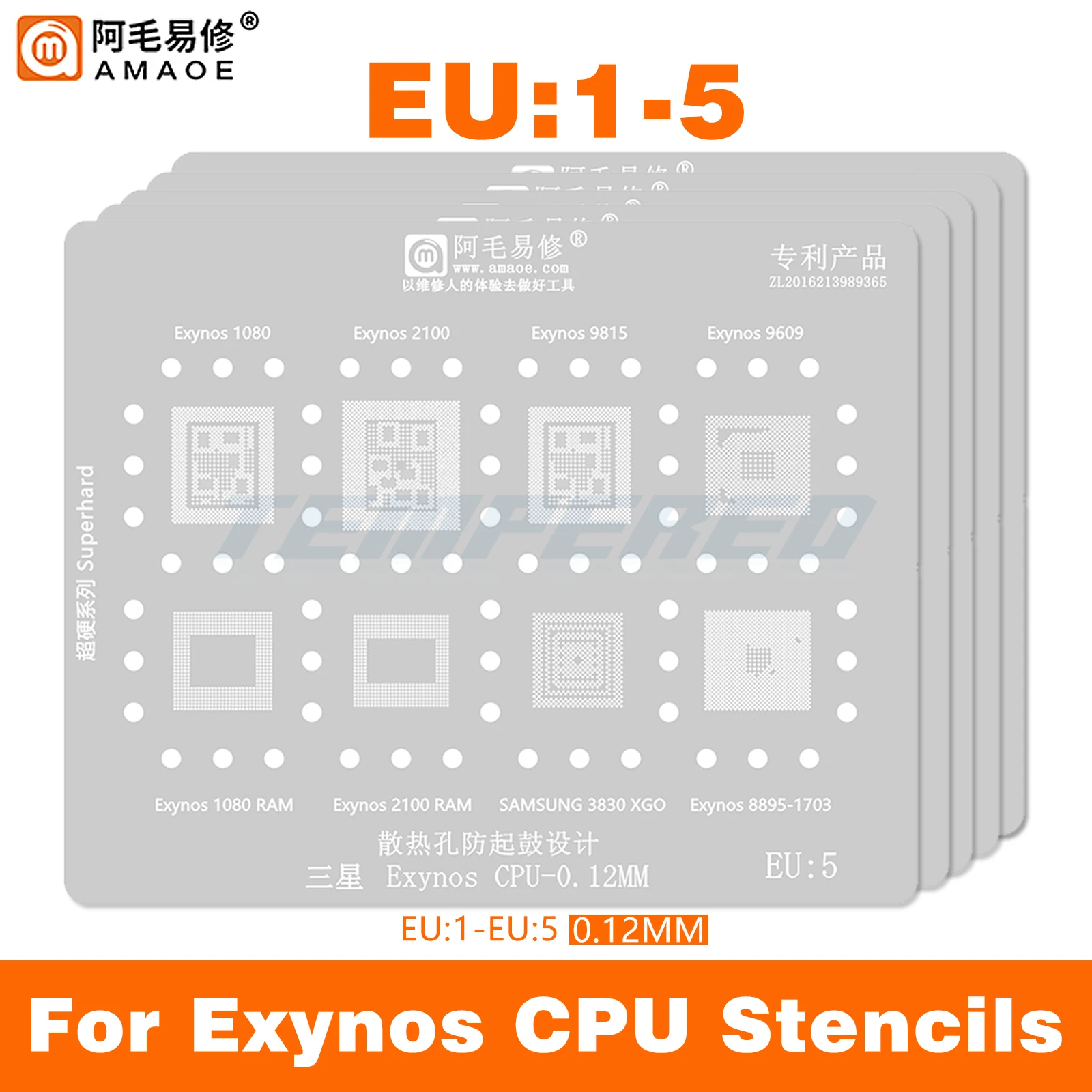 EU5 1 2 4 BGA Stencil Reballing for Samsung 3830 XGO Exynos 1080 2100 9815 9609 8895-1703 RAM Chip Solder Stencil IC Replanting