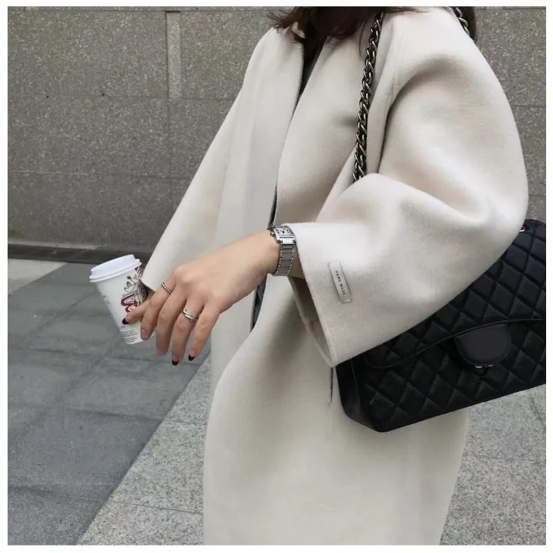 Mantel Lengan Panjang Wanita Musim Gugur Musim Dingin 2025 Jaket Hangat Longgar Pakaian Jalanan Elegan Wanita Pakaian Luar Panjang Kasual Wanita Warna Solid