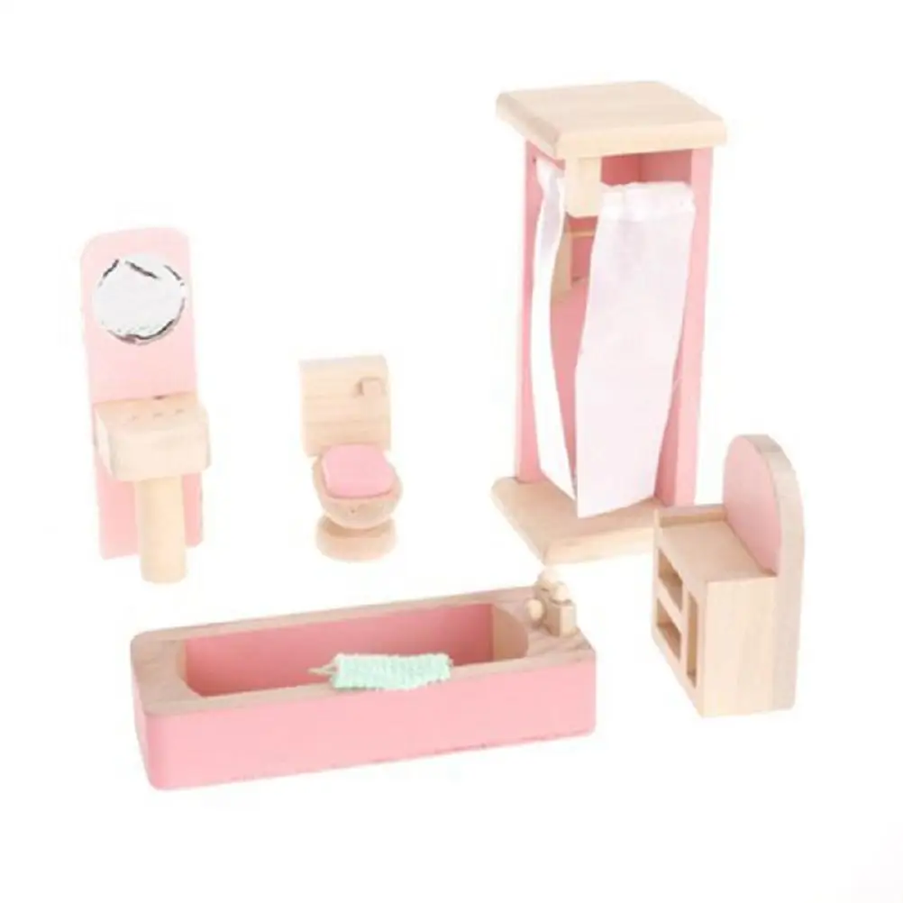 DIY Wooden Miniature Furniture Set Doll Family Doll Kids Children House Kids Toy Gift Bathroom Dollhouse Furniture Accessories