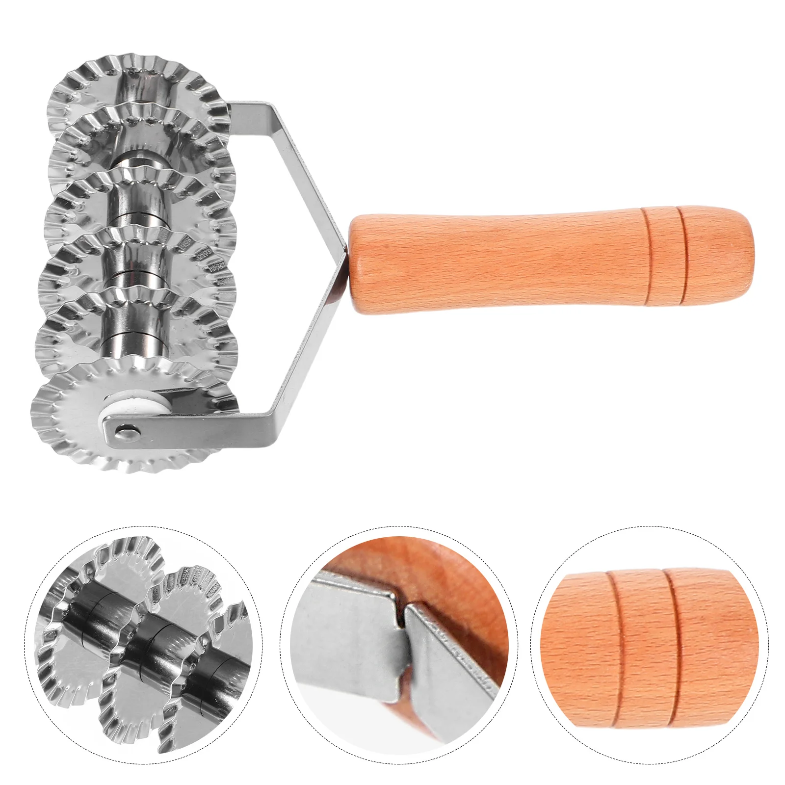 

Stainless Steel Lattice Dough Cutter Wood Handle for Noodles Manual Roller Cutter Kitchen Tool Home Food Preparation Device