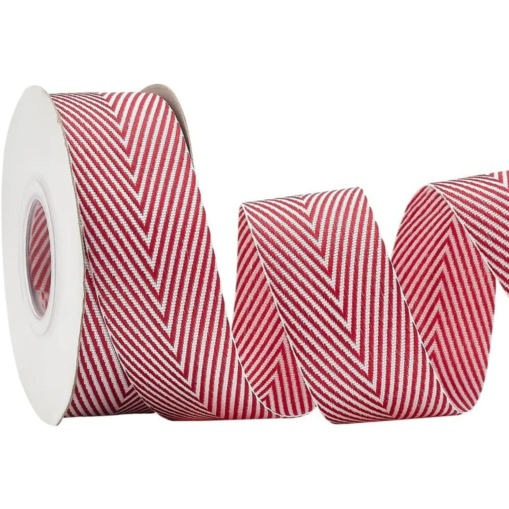 9.8 Yard/ 9m Craft Striped Ribbon 2.5cm/ 1inch Wide Polycotton Ribbon Red White Striped Webbing Twill Tape Ribbon Herringbone