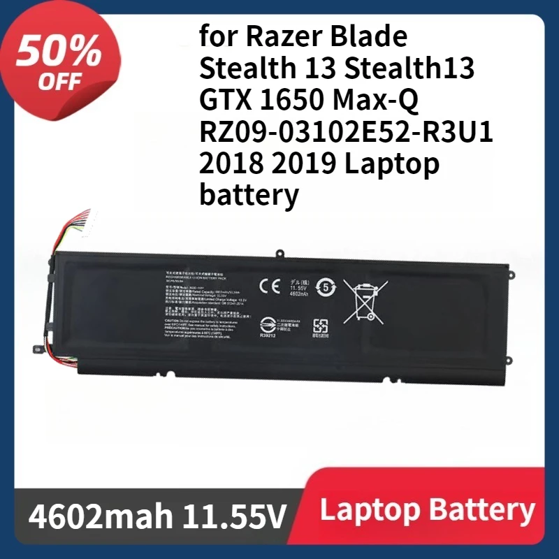 

RC30-0281 Battery for Razer Blade Stealth 13 Stealth13 GTX 1650 Max-Q RZ09-03102E52-R3U1 2018 2019 4602mAh Laptop Battery