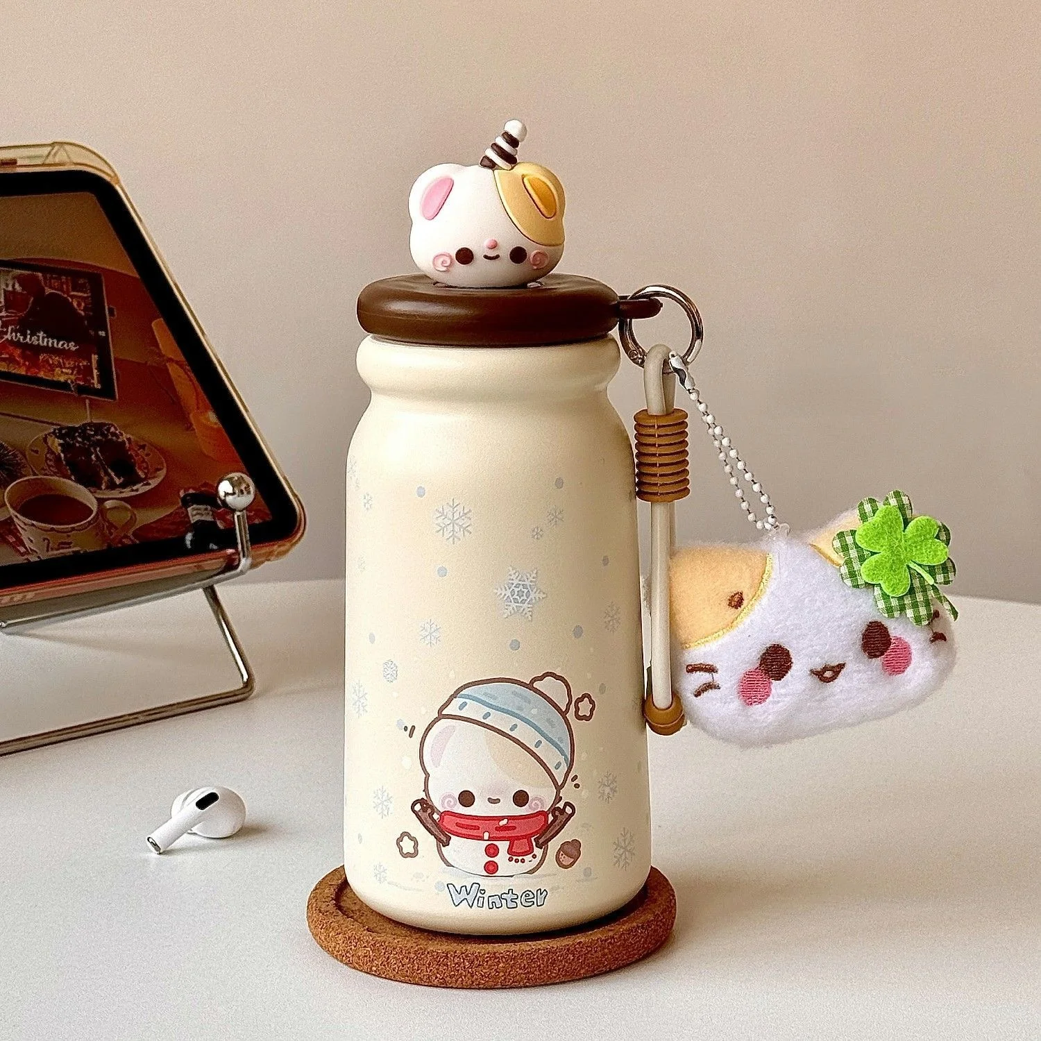 

Cute Stainless Steel Straw Water Bottle High Aesthetic Value for Students Children Insulated Cup Portable Beverage Container