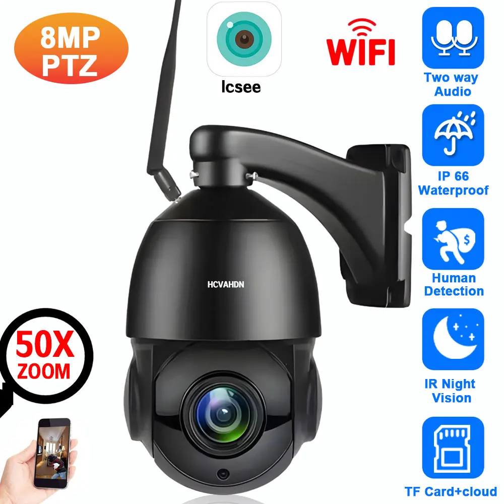 

8MP 50X 30X Zoom Wifi PTZ IP Dome Camera Outdoor Human Detection PTZ Security Surveillance Camera Wireless CCTV IP Cam 4K XMEYE