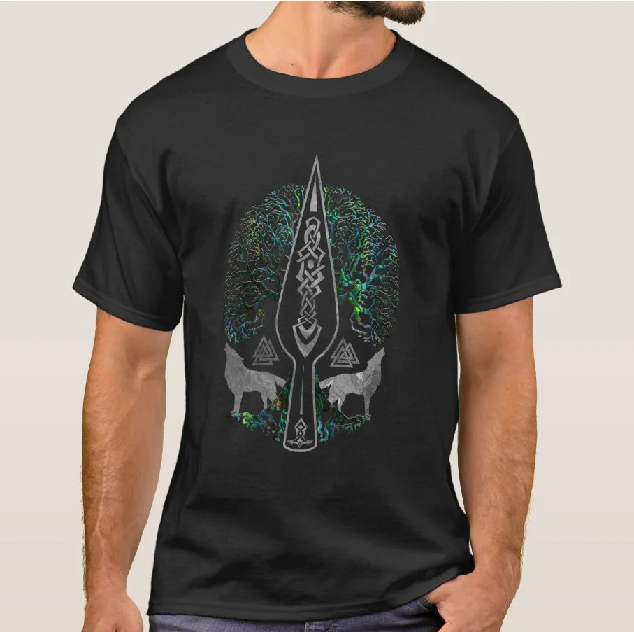 Gungnir - Spear of Odin and Tree of Life Printed Premium T-Shirt. Summer Cotton Short Sleeve O-Neck Mens T Shirt New S-3XL