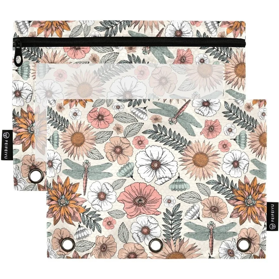 

Чехол Peil для 3-х кольцевых переплетов в стиле бохо с цветами и стрекозами, сумки Peil с прозрачным окном на молнии, косметички