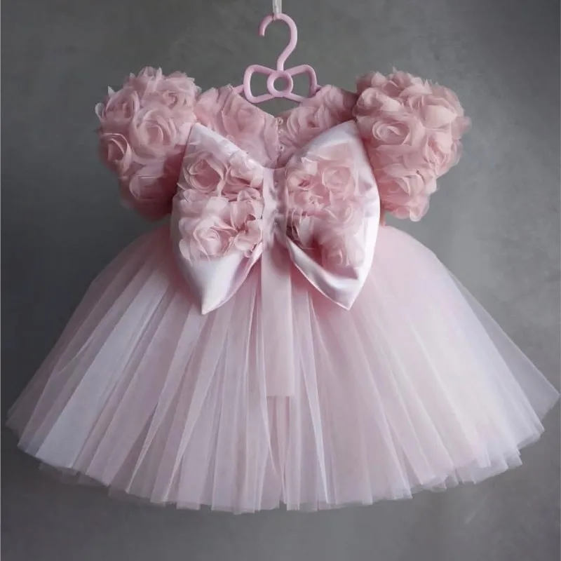 Baby Girl Princess 3D Flower Bow Tutu Dress Infant Toddler Child Vestido Wedding Party Birthday Xmas Pageant Baby Clothes 1-14Y