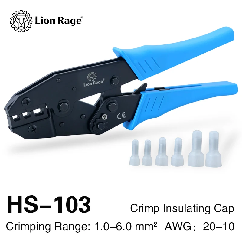 

HS-103 Щипцы для обжима сосков с клеммами — комплект 1,0-6,0 мм2, новый набор инструментов с храповым механизмом CE, 2025 год для автомобильной электрооборудования