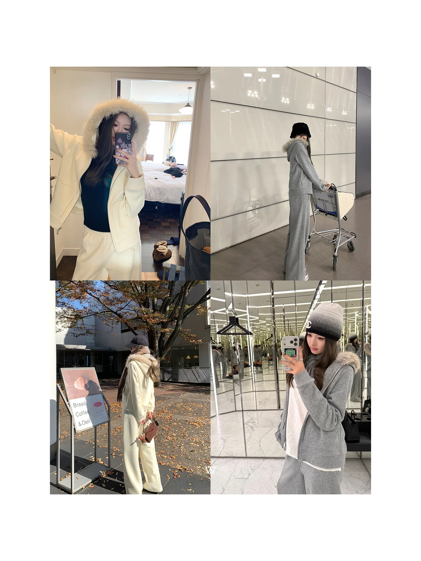 

WANANTONG Winter Thiened Self-Heating Hoodie Set with Detachable Fur Collar Inteated Fce Ladies Warm Zipper Coat