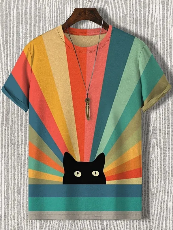 

Men's Animal Funny Cat Printed T Shirt Short Sleeved Tees Tops 3D Print O-Neck Shirts Party Summer Casual Men's Clothing Apparel