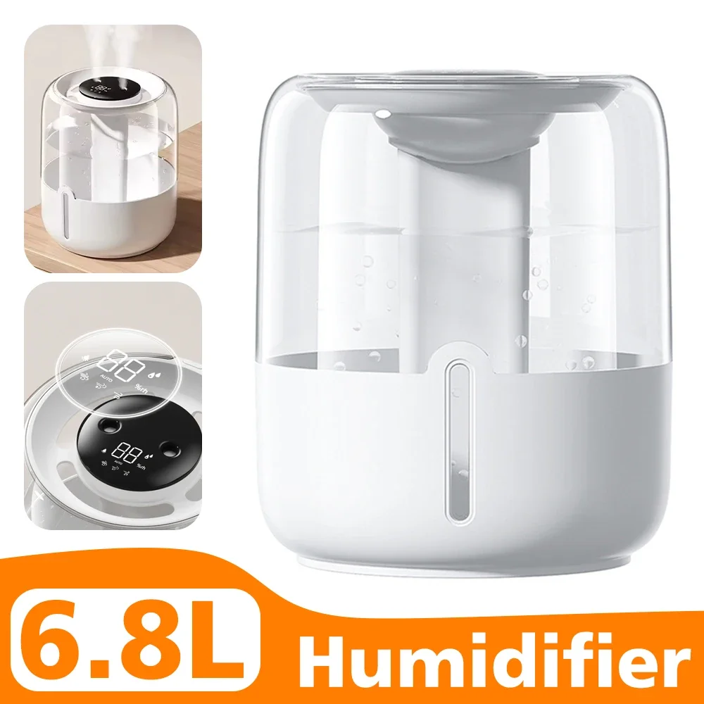 

Увлажнитель воздуха большой емкости 6,8 л, цифровой дисплей, USB, двойной спрей, домашнее общежитие, офис, спальня, рабочий стол с небольшим ночником