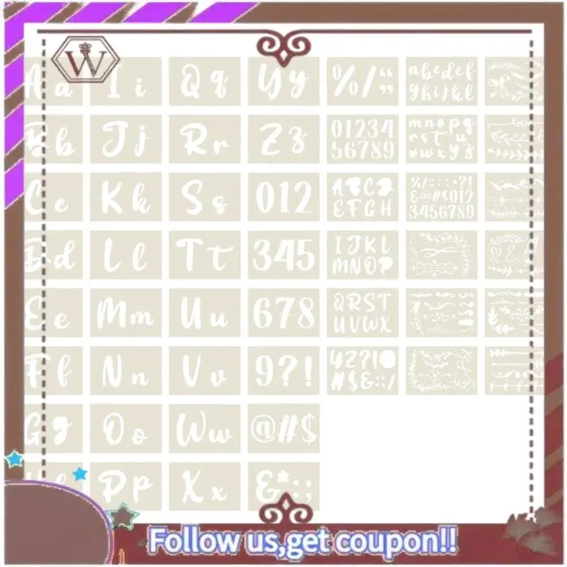 ABBG-50PCS Calligraphy Stencil Alphabet Drawing Kit - Reusable Cursive Stencil Alphabet Includes Letters, Numbers
