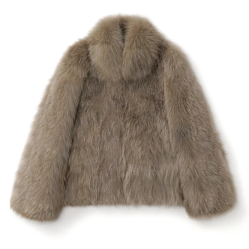2025 New Imitate Fox Hair Environmental Protection Fur Autumn/Winter Stand Collar Short Fur Coat Women's Thick Warm Jacket Brown 5