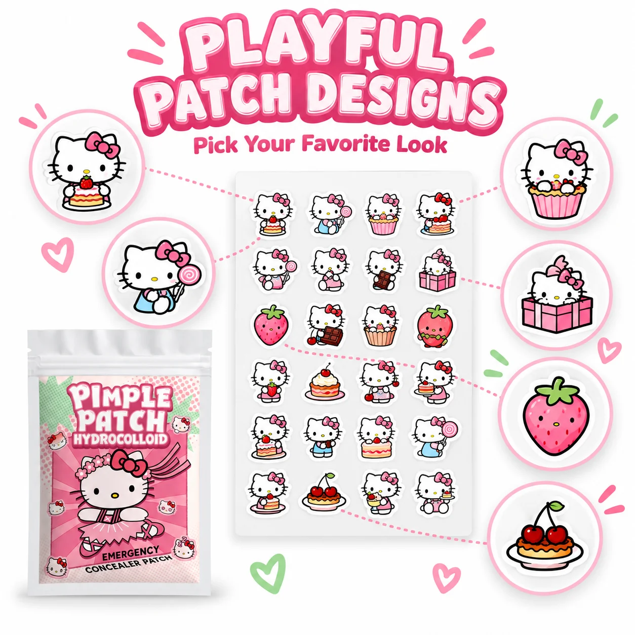 24/48/72/120pcs Hello Kitty Patches, Hydrocolloid Patches, Decorative Stickers, Concealing Stickers, Facial Skincare