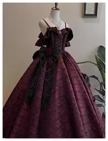 الوردي لوليتا الحلو الفتيات عالية الخصر التخسيس ماكسي فستان الأميرة صيف جديد خارج الكتف القوس الزهور فساتين الحفلات الطويلة