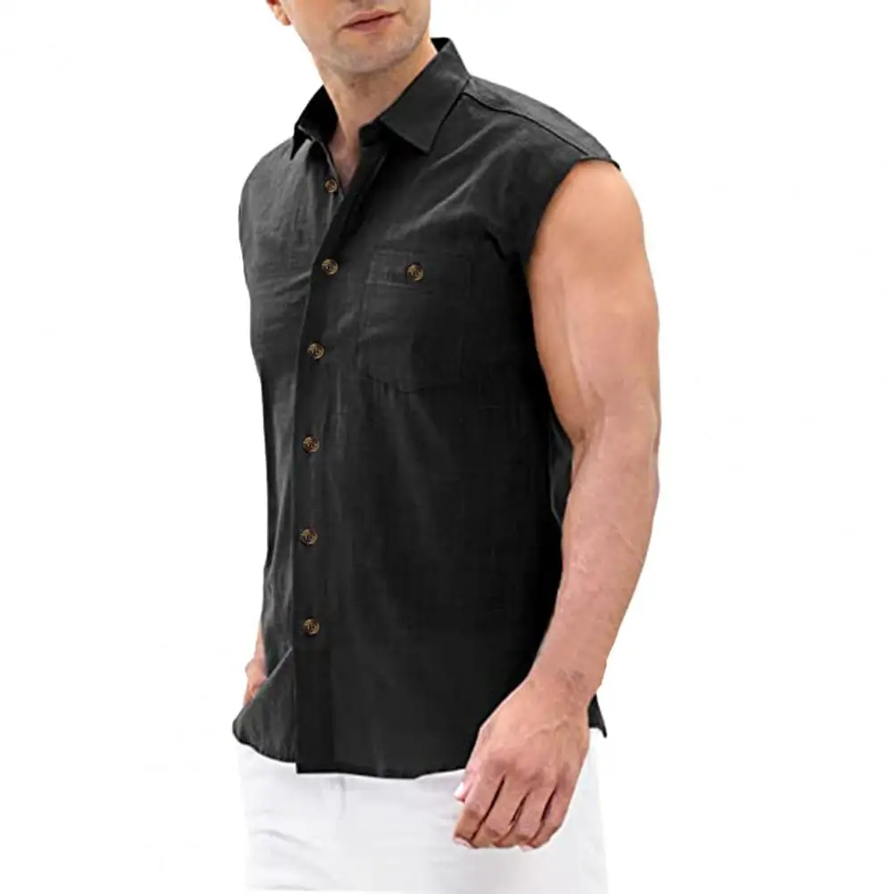 Men Shirt Solid Color Sleeveless All Match Simple Colorfast Summer Top for Daily Wear camisa masculina chemise homme ropa hombre