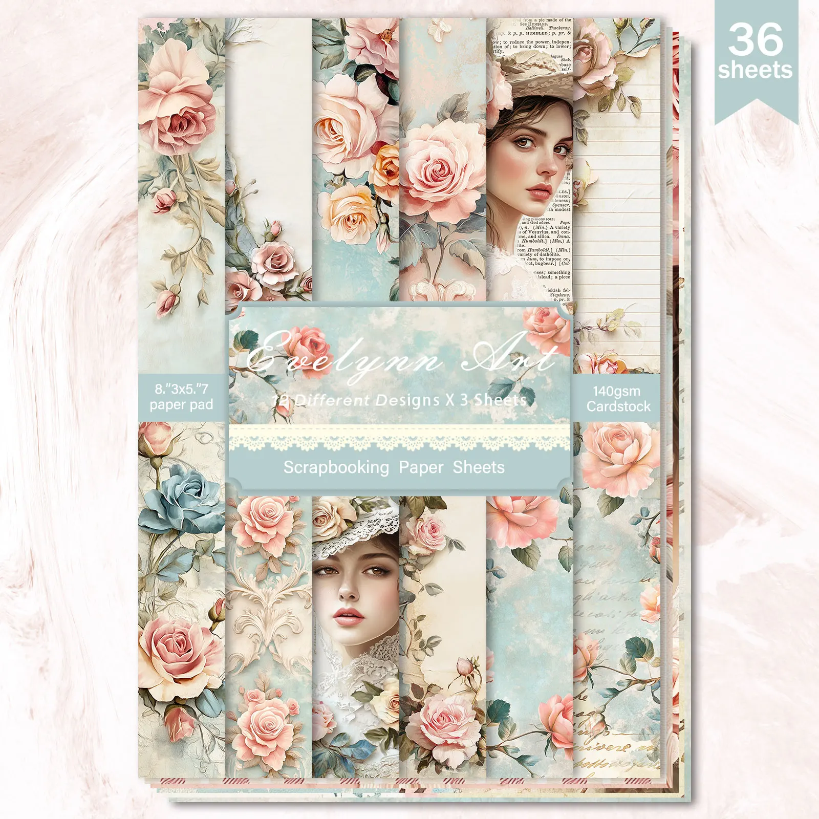 36 ورقة مقاس A5 (إطار ورق رسالة زهرة الإلهة) لقطة ورق رقيق لمذكرات الرصاصة، ومجلة غير المرغوب فيها، وخلفية بطاقة المعايدة