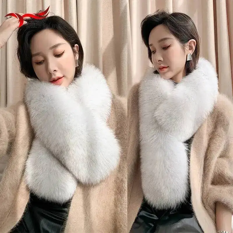 

Шарф из натурального Лисьего меха для женщин, зимний шарф с капюшоном, меховой декоративный воротник, увеличенная версия, теплая шаль, пушистые роскошные шарфы для женщин