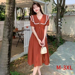 Short Sleeve Dress Women Elegant Retro French Style Sweet Youth Vintage Classic Prairie Ulzzang Summer New All-match Vestidos