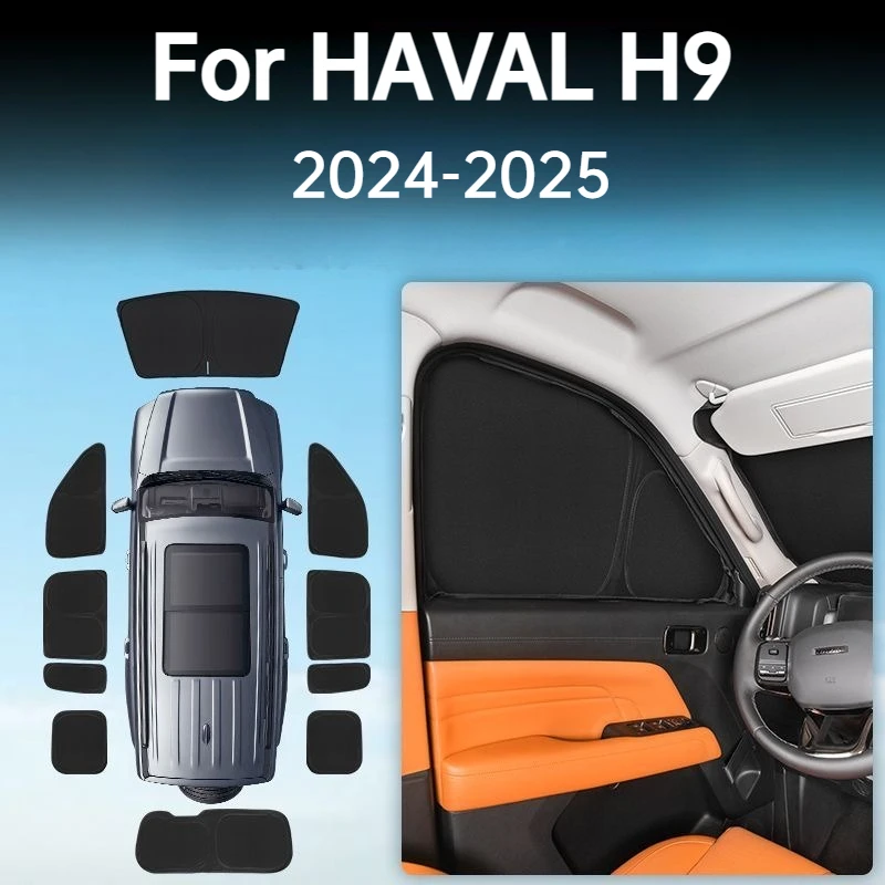 For HAVAL H9 2nd 2024-2025 Polyester Fabric Black Car Visor Sunscreen Window Sun Shade Blocks Parasol Interior Accessories